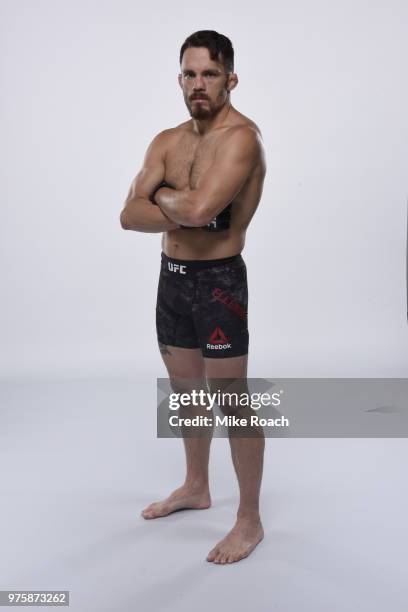 Jake Ellenberger poses for a portrait during a UFC photo session on May 29, 2018 in Utica, New York.