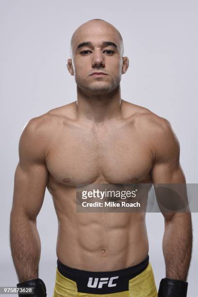 Marlon Moraes of Brazil poses for a portrait during a UFC photo session on May 29, 2018 in Utica, New York.