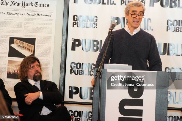 Actor Sam Waterston speaks at the Public Theater Capital Campaign building renovations kick off at The Public Theater on March 9, 2010 in New York...