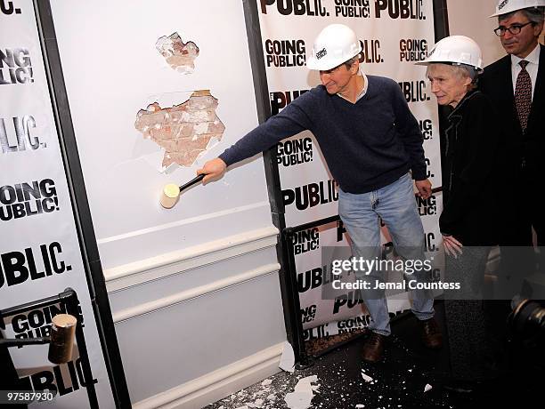 Actor Sam Waterson and Board member of the Public Theater Gail Papp break ground at the Public Theater Capital Campaign building renovations kick off...