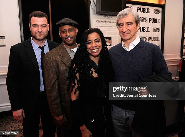 Actor Liev Schreiber, actor Ruben Santiago-Hudson, actor Playwright Suzan-Lori Parks and actor Sam Waterston at the Public Theater Capital Campaign...