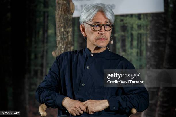 Ryuichi Sakamoto attends a conference at Sonar Festival on June 15, 2018 in Barcelona, Spain.