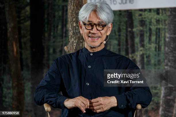 Ryuichi Sakamoto attends a conference at Sonar Festival on June 15, 2018 in Barcelona, Spain.
