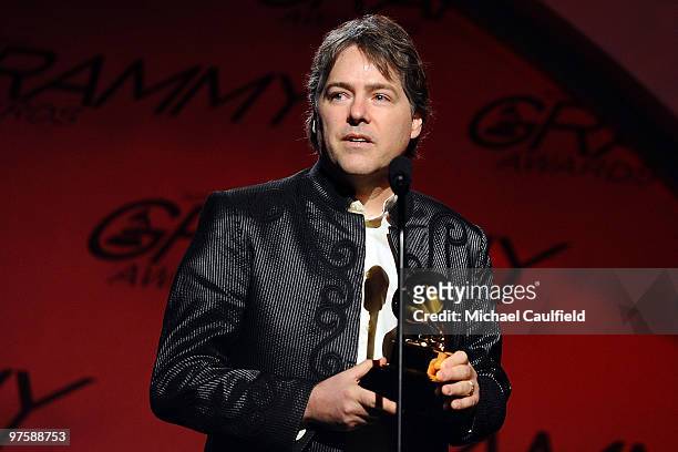 Bela Fleck accepts an award during the 52nd Annual GRAMMY Awards pre-telecast held at Staples Center on January 31, 2010 in Los Angeles, California.