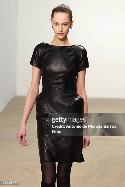 Model walks the runway during the Thierry Mugler Ready to Wear show as part of the Paris Womenswear Fashion Week Fall/Winter 2011 at Palais De Tokyo...