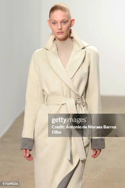 Model walks the runway during the Thierry Mugler Ready to Wear show as part of the Paris Womenswear Fashion Week Fall/Winter 2011 at Palais De Tokyo...