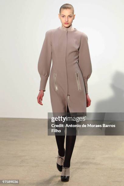 Model walks the runway during the Thierry Mugler Ready to Wear show as part of the Paris Womenswear Fashion Week Fall/Winter 2011 at Palais De Tokyo...