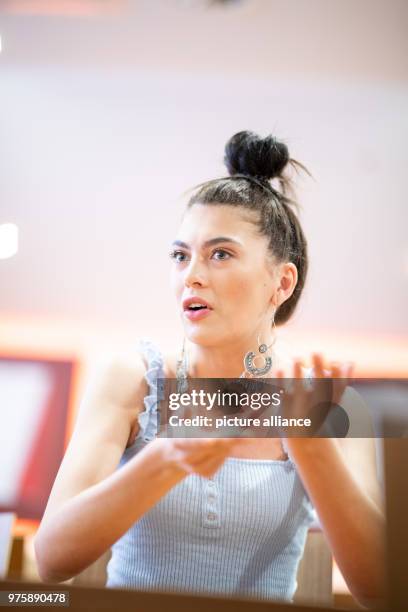 May 2018, Germany, Duesseldorf: The finalst of the ProSieben TV show 'Germany's next Topmodel' , Christina, speaks during an interview. On Thursday ,...