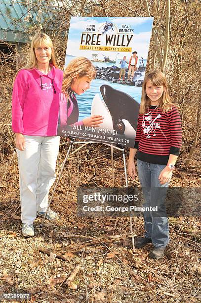 Terri Irwin with daughter Bindi Irwin as Bindi promotes her new movie "Free Willy: Escape from Pirate's Cove" at the Toronto Zoo on March 9, 2010 in...