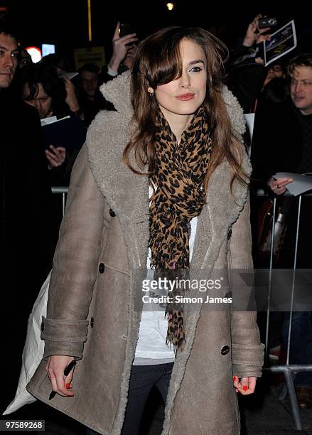 Keira Knightley is seen on March 9, 2010 in London, England.