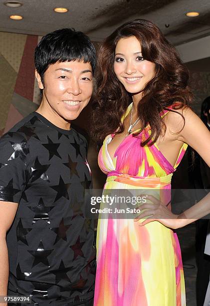 Make-up artist Chiaki Shimada and 2009 Miss Universe Japan Emiri Miyasaka and Movie commentator LiliCo pose for a photograph during 2010 Miss...