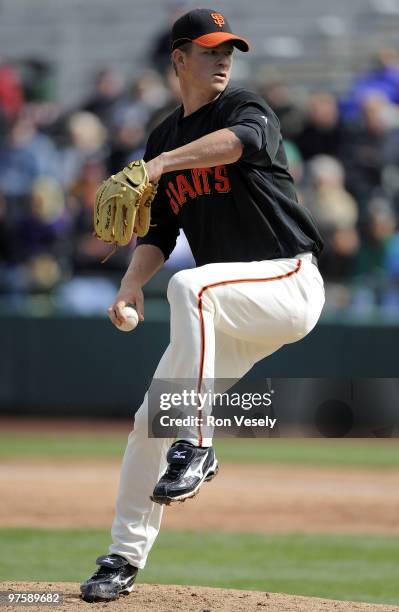 Matt Cain of the San Francisco Giants pitches against the Chicago White Sox during a spring training game at Scottsdale Stadium March 9, 2010 in...