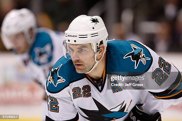 Dan Boyle of the San Jose Sharks skates against the Los Angeles Kings at Staples Center on January 11, 2010 in Los Angeles, California.