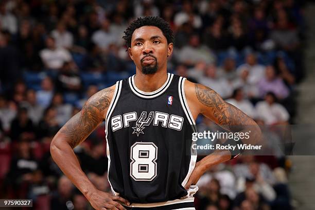 Roger Mason Jr. #8 of the San Antonio Spurs looks on during the game against the Sacramento Kings at Arco Arena on February 3, 2010 in Sacramento,...