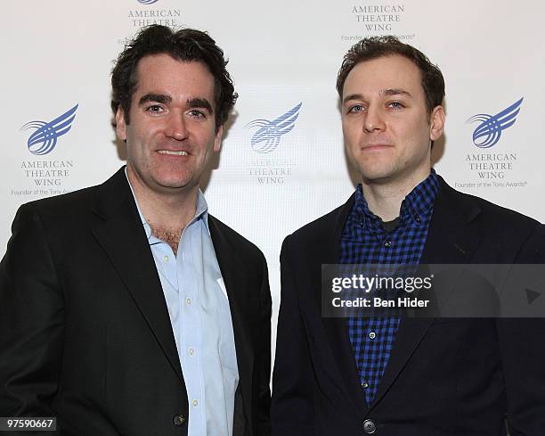 Singer Brian d'Arcy James and Playwright Peter Lerman attend the 2010 Jonathan Larson Grants Presentation at the American Airlines Theatre on March...