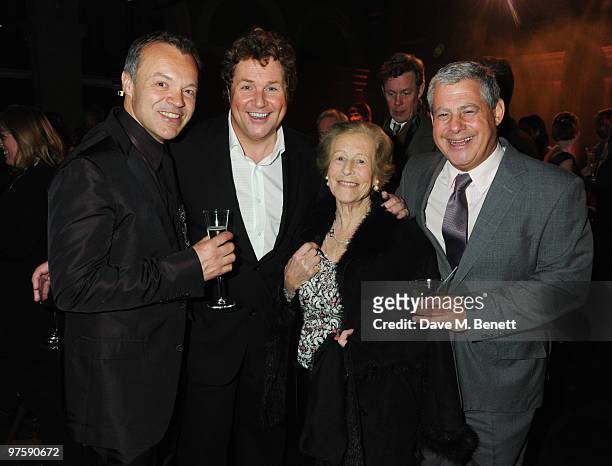Graham Norton, Michael Ball and Cameron Mackintosh attend the afterparty following the world premiere of "Love Never Dies" at the Old Billingsgate...