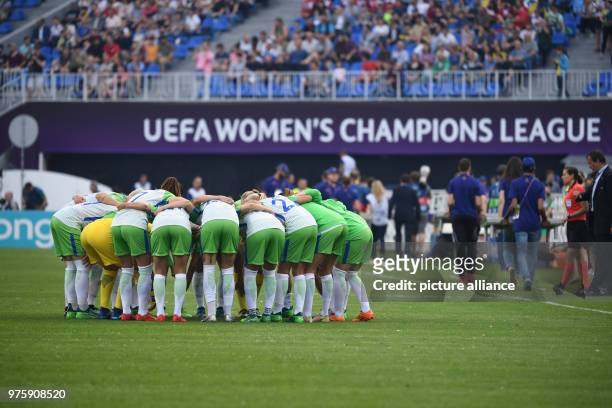 May 2018, Ukraine, Kiev: Women's football, Champions League, VfL Wolfsburg vs Olympique Lyon at the Valeriy Lobanovskyi Dynamo Stadium....