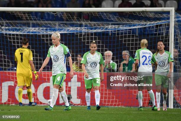 May 2018, Ukraine, Kiev: Women's football, Champions League, VfL Wolfsburg vs Olympique Lyon at the Valeriy Lobanovskyi Dynamo Stadium. Wolfsburg...