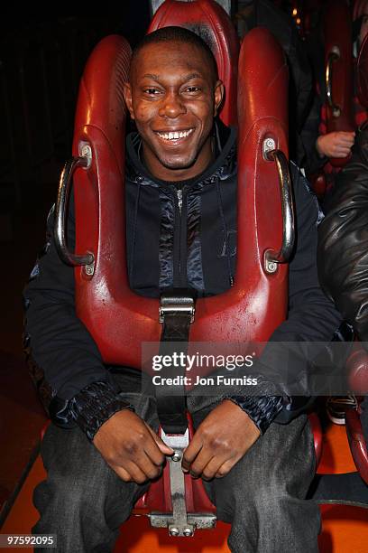 Dizzee Rascal attends the launch of SAW Alive - the world's most extreme live horror maze at Thorpe Park on March 9, 2010 in Chertsey, England.