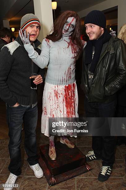 Darren Jeffries and Matt Littler attend the launch of SAW Alive - the world's most extreme live horror maze at Thorpe Park on March 9, 2010 in...