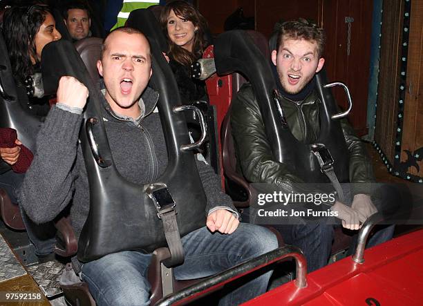 Darren Jeffries and Mark Littler attend the launch of SAW Alive - the world's most extreme live horror maze at Thorpe Park on March 9, 2010 in...