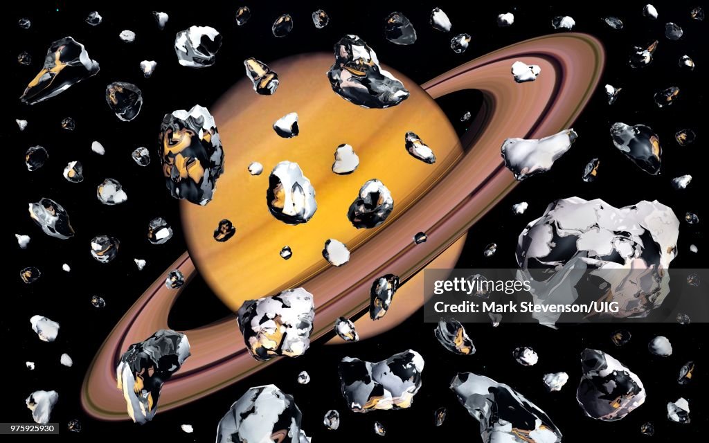 Orbiting Rocks Rock Ice Boulders Orbiting A Ringed Planet High-Res Vector Graphic ...