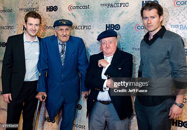 Joe Mazzello, Bill 'Wild Bill' Guamere, Edward 'Babe' Heffron and James Badge Dale pose prior to a special screening of The HBO Miniseries 'The...