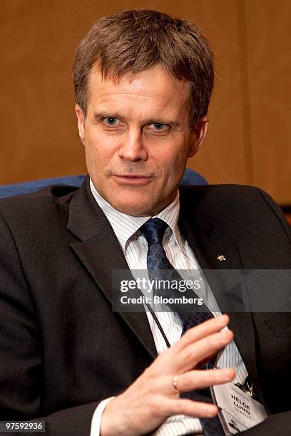 Helge Lund, chief executive officer of Statoil, speaks during an interview at the 2010 CERAWEEK conference in Houston, Texas, U.S., on Tuesday, March...