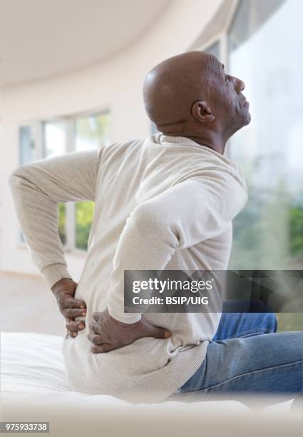 a man suffering from lower back pain. - lumbar vertebra stock pictures, royalty-free photos & images