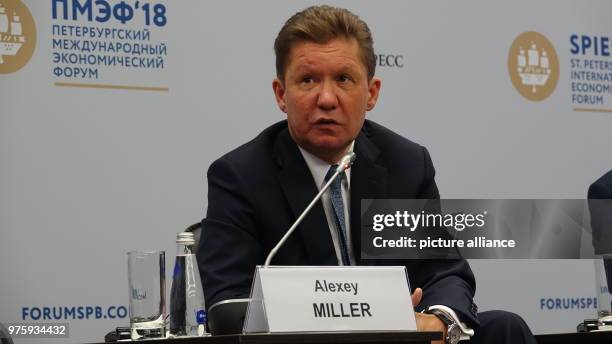 May 2018, Russia, St. Petersburg: Alexey Miller, CEO of Gazprom, speaking at the International Economic Forum in St. Petersburg. Photo: Friedemann...