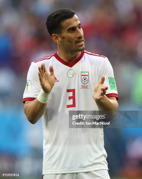 Ehsan Hajsafi of Iran is seen during the 2018 FIFA World Cup Russia group B match between Morocco and Iran at Saint Petersburg Stadium on June 15,...