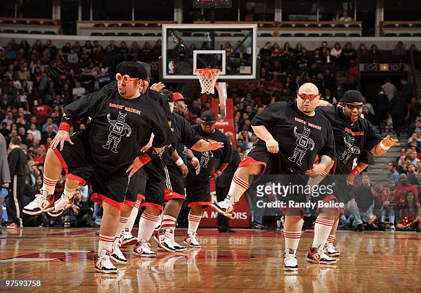 The Chicago Bulls Matadors do a dance routine during an intermission at the NBA game between the Chicago Bulls and Utah Jazz on March 09, 2010 at the...