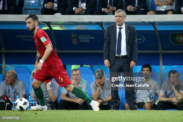 Bruno Fernandes of Portugal, coach of Portugal Fernando Santos during the 2018 FIFA World Cup Russia group B match between Portugal and Spain at...