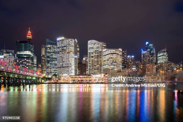 cockle bay, darling harbor at dusk. sydney, nsw, australia. - darling harbor imagens e fotografias de stock