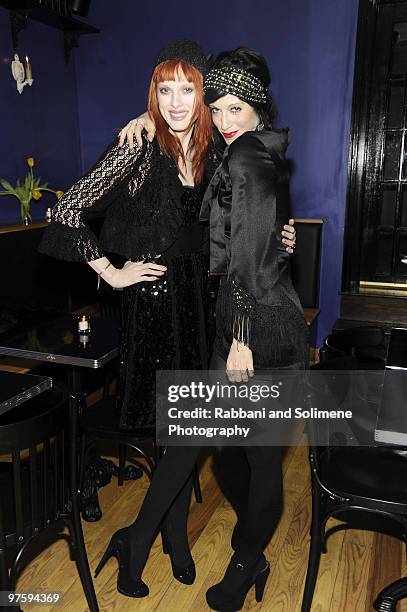 Karen Elson and Sarah Sophie Flicker attend the Rodarte Fall 2010 after party during Mercedes-Benz Fashion Week at Black Market on February 16, 2010...