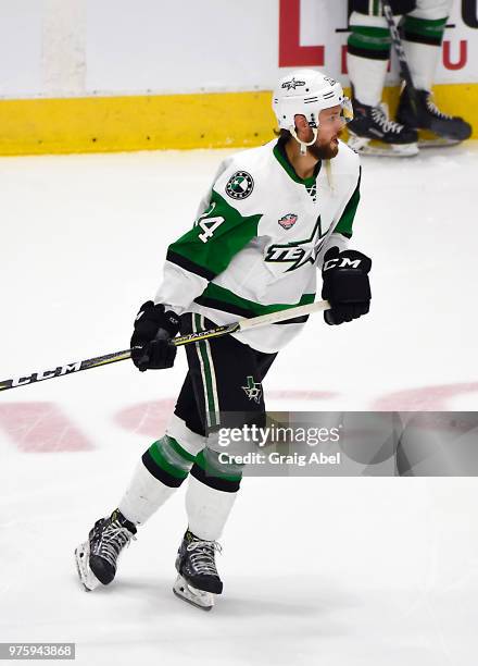 Reece Scarlett of the Texas Stars skates in warmup against the Toronto Marlies prior to game 6 of the AHL Calder Cup Final on June 12, 2018 at Ricoh...