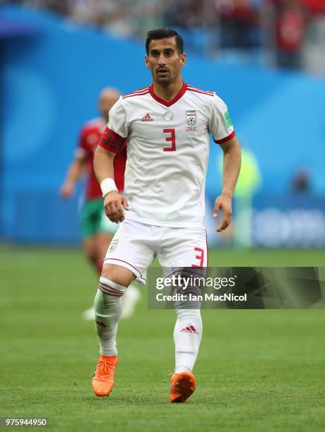 Ehsan Hajsafi of Iran is seen during the 2018 FIFA World Cup Russia group B match between Morocco and Iran at Saint Petersburg Stadium on June 15,...