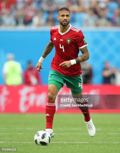 Manuel Da Costa of Morocco controls the ball during the 2018 FIFA World Cup Russia group B match between Morocco and Iran at Saint Petersburg Stadium...