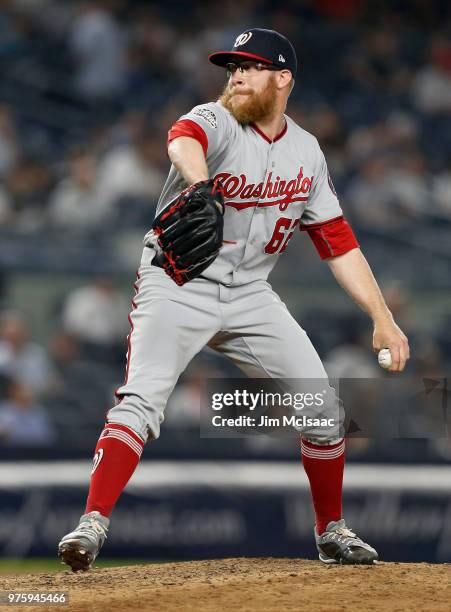 Sean Doolittle of the Washington Nationals in action against the New York Yankees at Yankee Stadium on June 13, 2018 in the Bronx borough of New York...