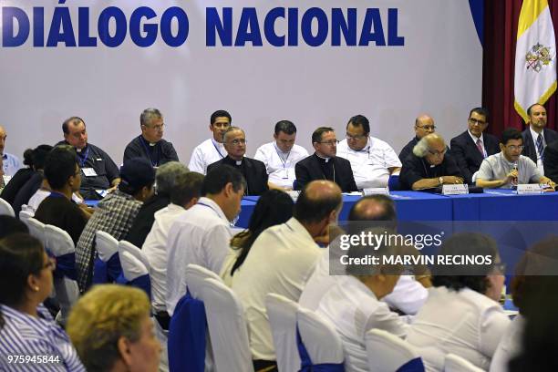 General view of "national dialogue" talks among government's representatives, Nicaragua's Roman Catholic bishops and the opposition as an attempt to...