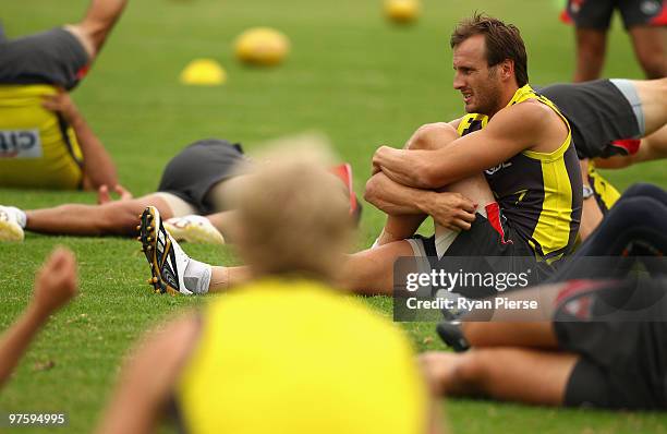 Jude Bolton of the Swans warms up during a Sydney Swans AFL training session at Lakeside Oval on March 10, 2010 in Sydney, Australia.