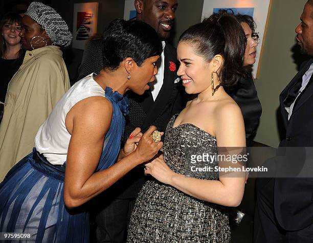 Actresses Regina King and America Ferrera attend the after party for the premiere of "Our Family Wedding" at Providence on March 9, 2010 in New York...