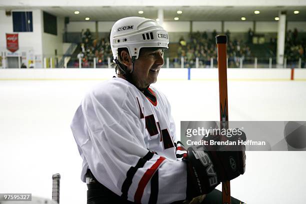 Rep. Brian Higgins plays for the Lawmakers during the Congressional Hockey Challenge on March 9, 2010 in Washington, DC. The game matches members of...