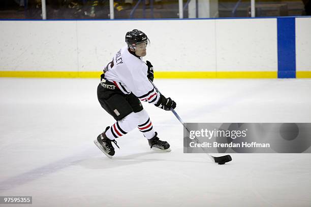 Rep. Mike Quigley plays during the Congressional Hockey Challenge on March 9, 2010 in Washington, DC. The game matches members of Congress and...