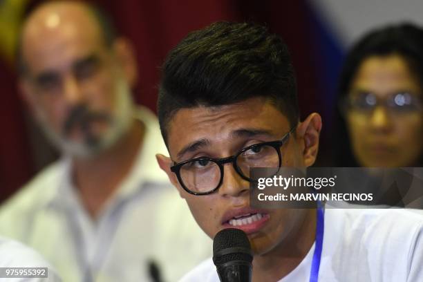 University students' leader Lesther Aleman attends a conference at the end of the so-called "national dialogue" talks among government's...