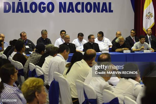 General view of the so-called "national dialogue" talks among government's representatives, Nicaragua's Roman Catholic bishops and the opposition in...