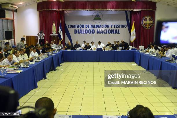General view of the so-called "national dialogue" talks among government's representatives, Nicaragua's Roman Catholic bishops and the opposition in...