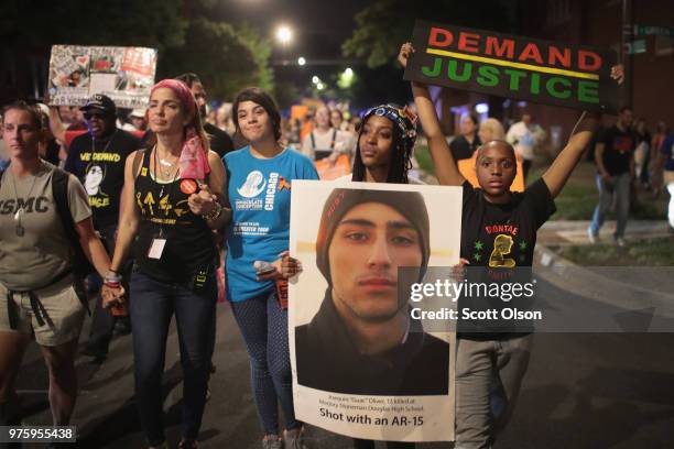 Residents participate in an end of school year peace march and rally on June 15, 2018 in Chicago, Illinois. Chicago natives Jennifer Hudson and...