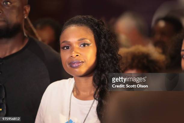 Chicago native Jennifer Hudson participates in an end of school year peace march and rally on June 15, 2018 in Chicago, Illinois. Chance the Rapper,...