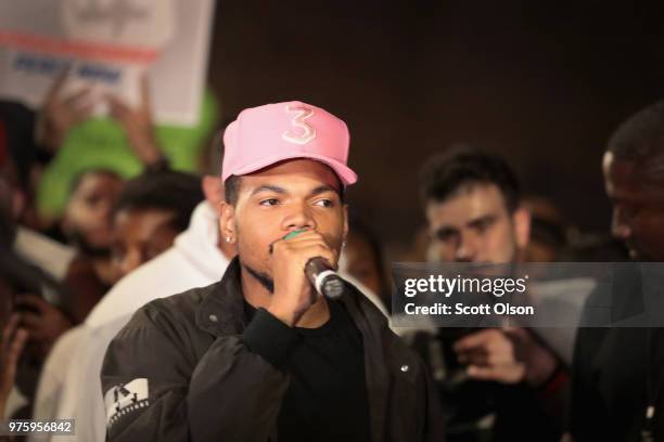 Chance the Rapper participates in an end of school year peace march and rally on June 15, 2018 in Chicago, Illinois. Chicago native Jennifer Hudson,...